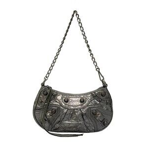 Auth BALENCIAGA Le Cagor Mini 695814 Silver Leather Handbag